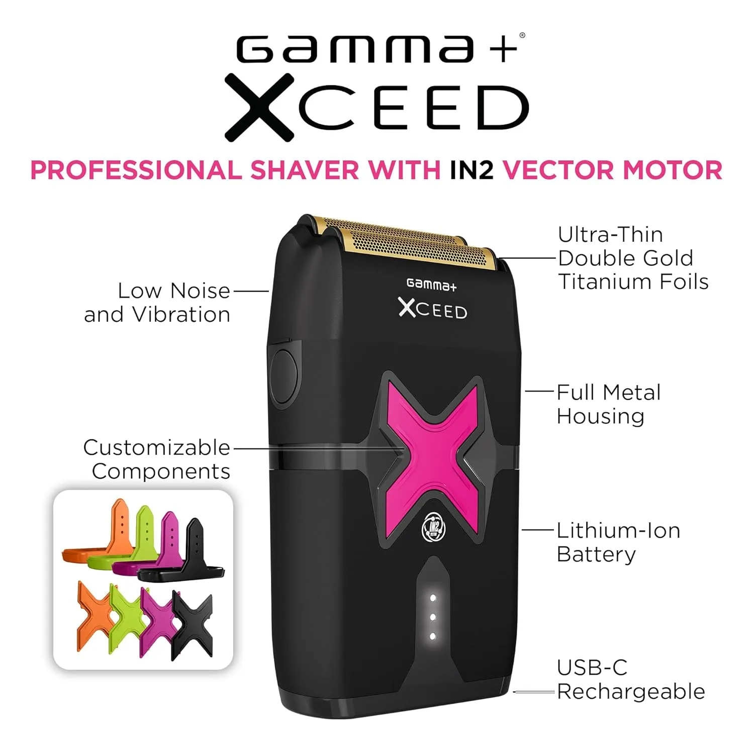 Набор профессиональных беспроводных парикмахерских инструментов GAMMA+ XCeed с двигателем IN2 Vector - машинки для стрижки, триммеры и бритвы для точной стрижки волос. — фото 2
