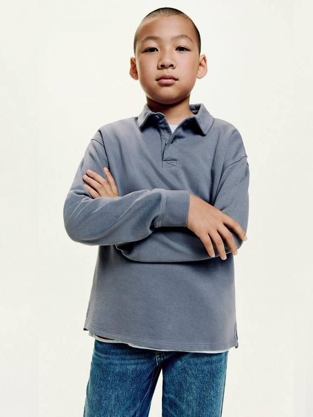 

Детский хлопковый поло с длинными рукавами и воротником Mango