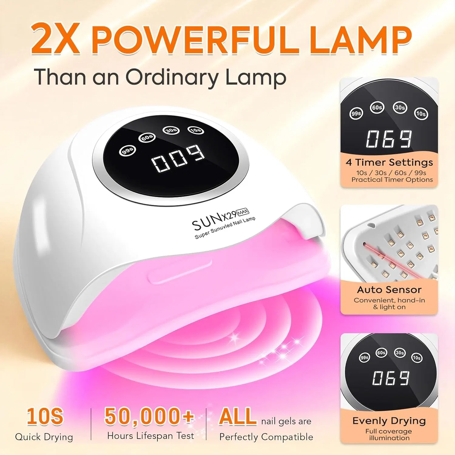 UV LED лампа для ногтей MainPi 380 Вт с 90 светодиодами Mainpi — фото 3