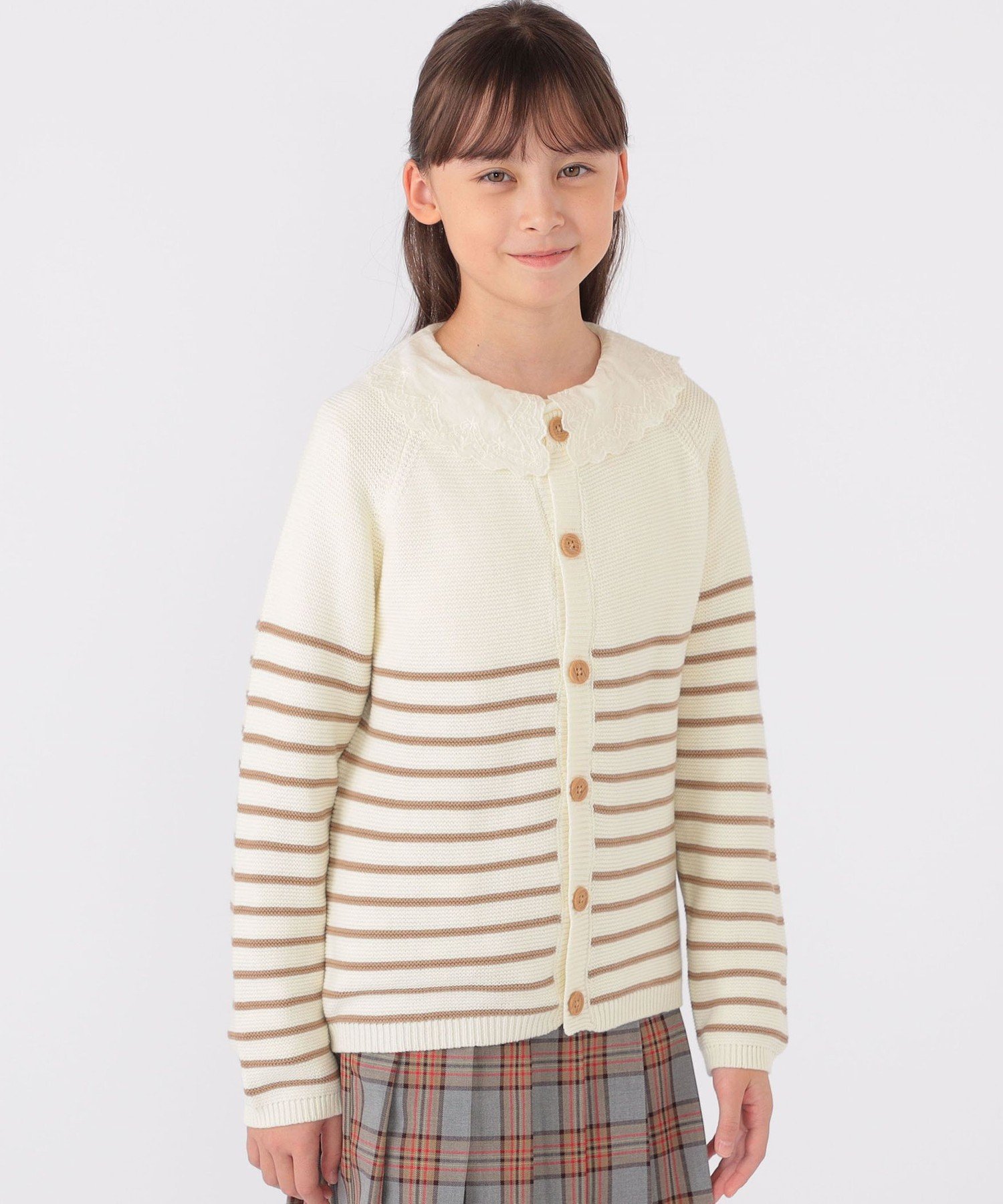 Детская модель: 130~155 см / <можно стирать в машине> Кардиган в полоску SHIPS KIDS, Beige — фото 2