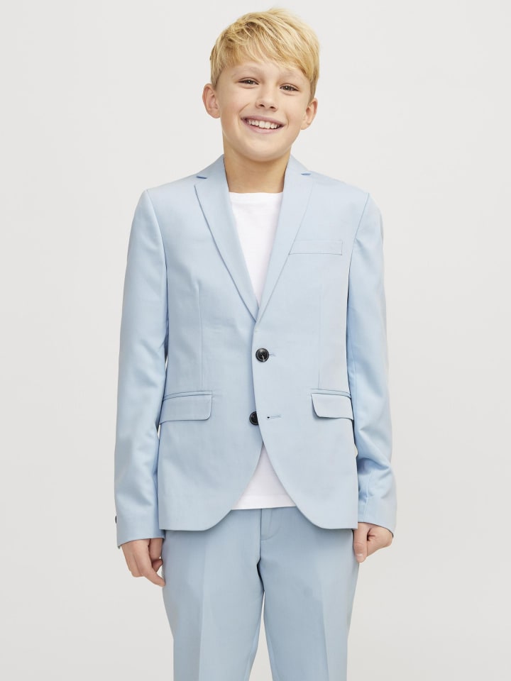 JACK & JONES Junior Однобортный блейзер из шамбре синего цвета — фото 2