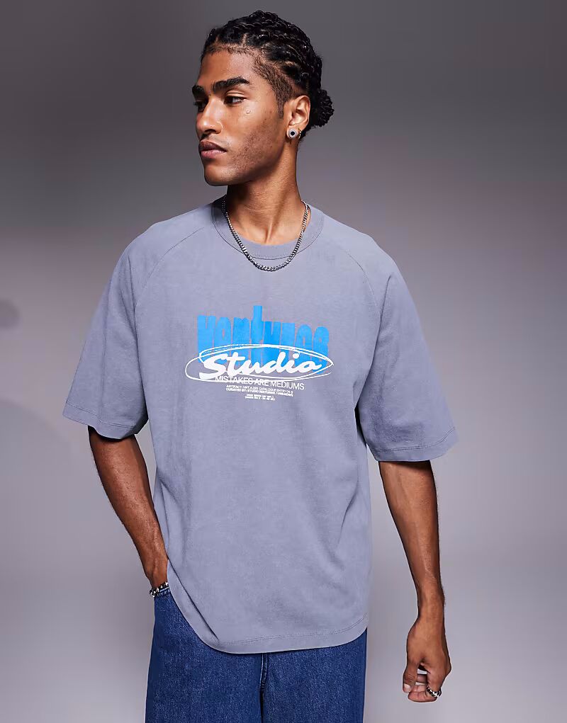 

Футболка свободного кроя с принтом Studio Venture в сером цвете Asos Design