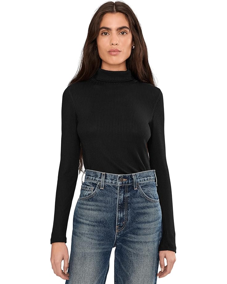 

Женский топ Madewell Coverstitch Turtleneck Drapey Rayon Rib, Jet Black
