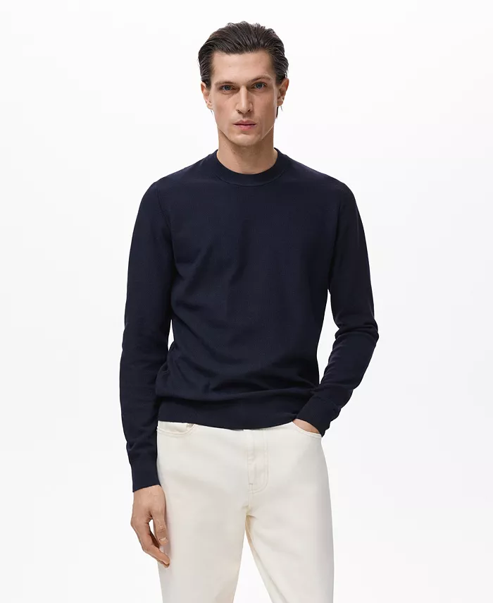 

Мужской свитер из микроструктурного хлопка с вязкой Mango, синий