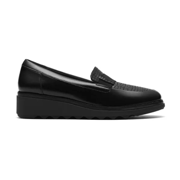 Женские кожаные лоферы Sharon Pace на клиновидном каблуке без шнуровки Clarks, цвет black leather croc — фото 2
