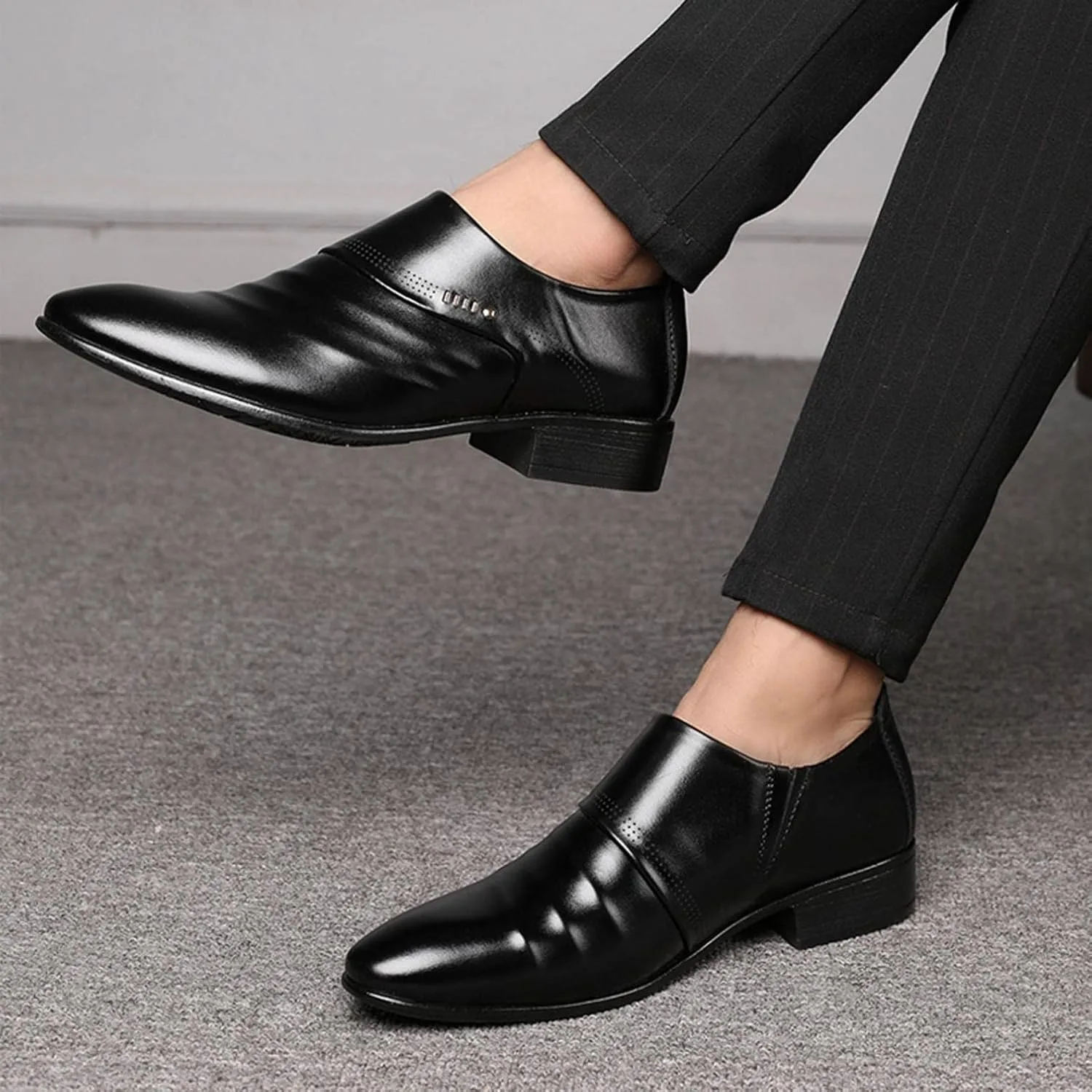 Мужские оксфорды Hbeylia Wingtip, классические туфли на шнуровке, модные формальные, из искусственной кожи, с заостренным носком, лоферы на слипоне для мужчин, для бизнеса, офиса, работы, свадеб и вечеринок, черный — фото 3