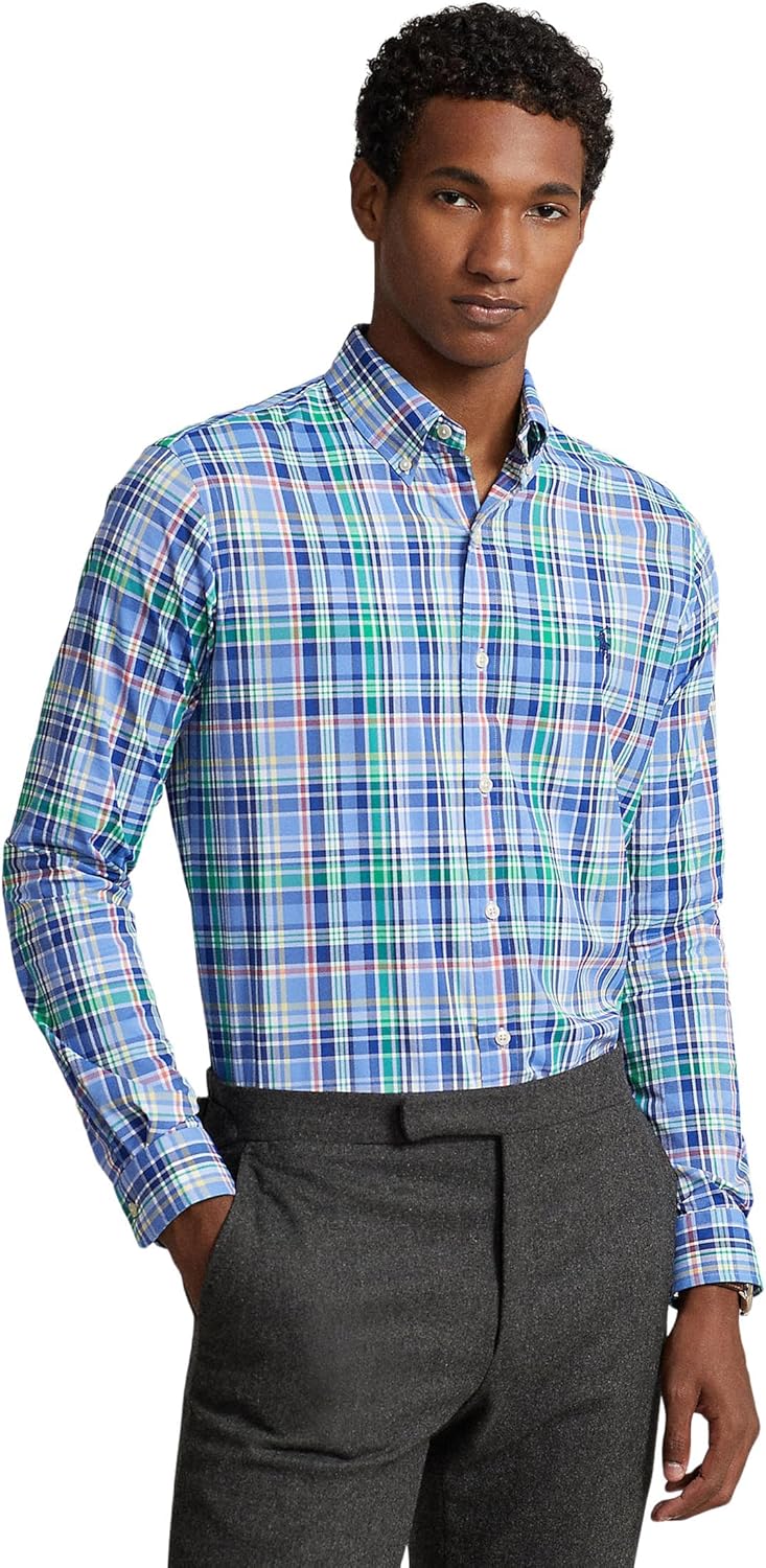 

POLO RALPH LAUREN Мужская классическая фланелевая рубашка Performance, 6284A Blue Red Multi