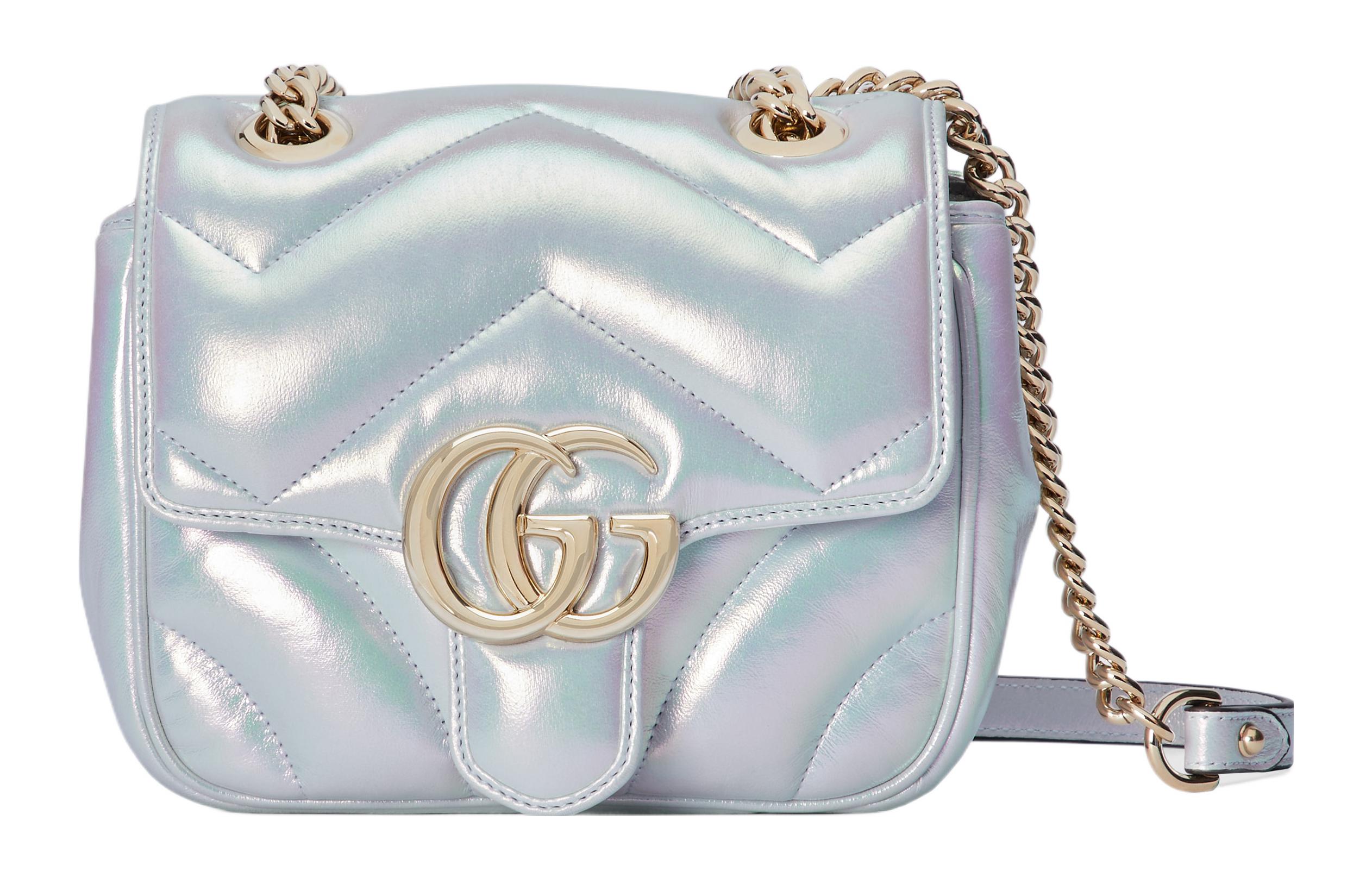 

Сумка через плечо из кожи Marmont женская синяя переливающаяся GUCCI