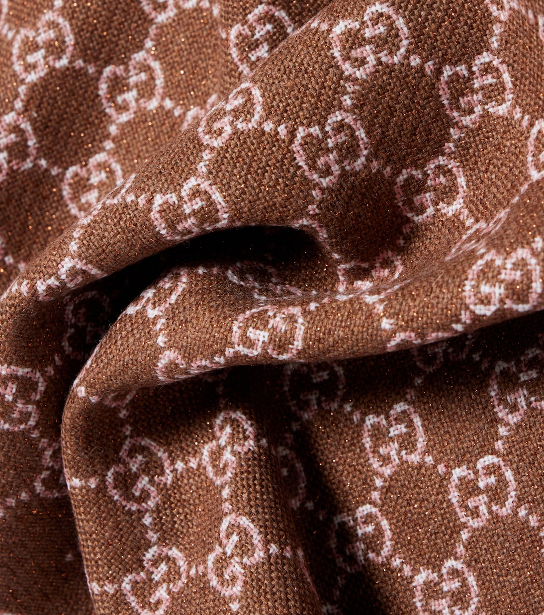 Жаккардовый шарф GG из смесовой шерсти Gucci, Brown\Pink — фото 4