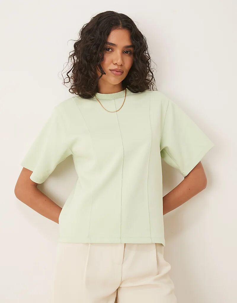 

Топ ASOS DESIGN из интерлока с короткими рукавами, швом и отстрочкой пастельно-зеленого цвета