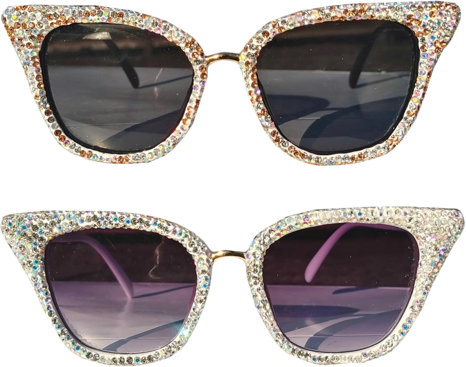 

Willochra — большие модные солнцезащитные очки со стразами для женщин, розовые, сексуальные, с кристальными блестками, стильные, милые, в форме «кошачьего глаза», для вечеринок, 2pcs-white&brown