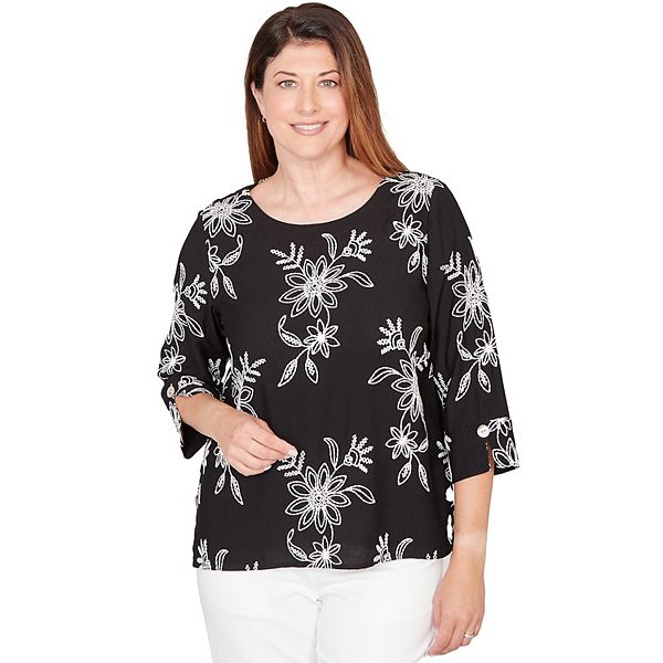 

Женский топ с цветочной вышивкой Alfred Dunner, Black