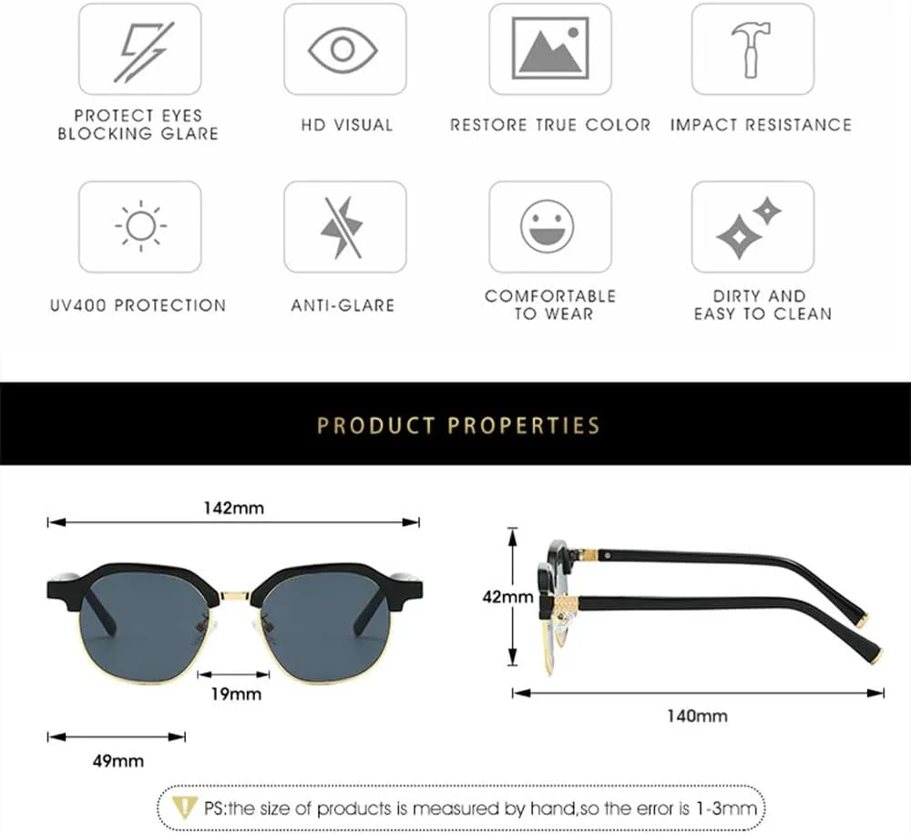 

Мужские ретро-солнцезащитные очки в классическом винтажном стиле, полуободковые очки для женщин, большая оправа, подходят для любого типа лица, SUN910 Generic, Black