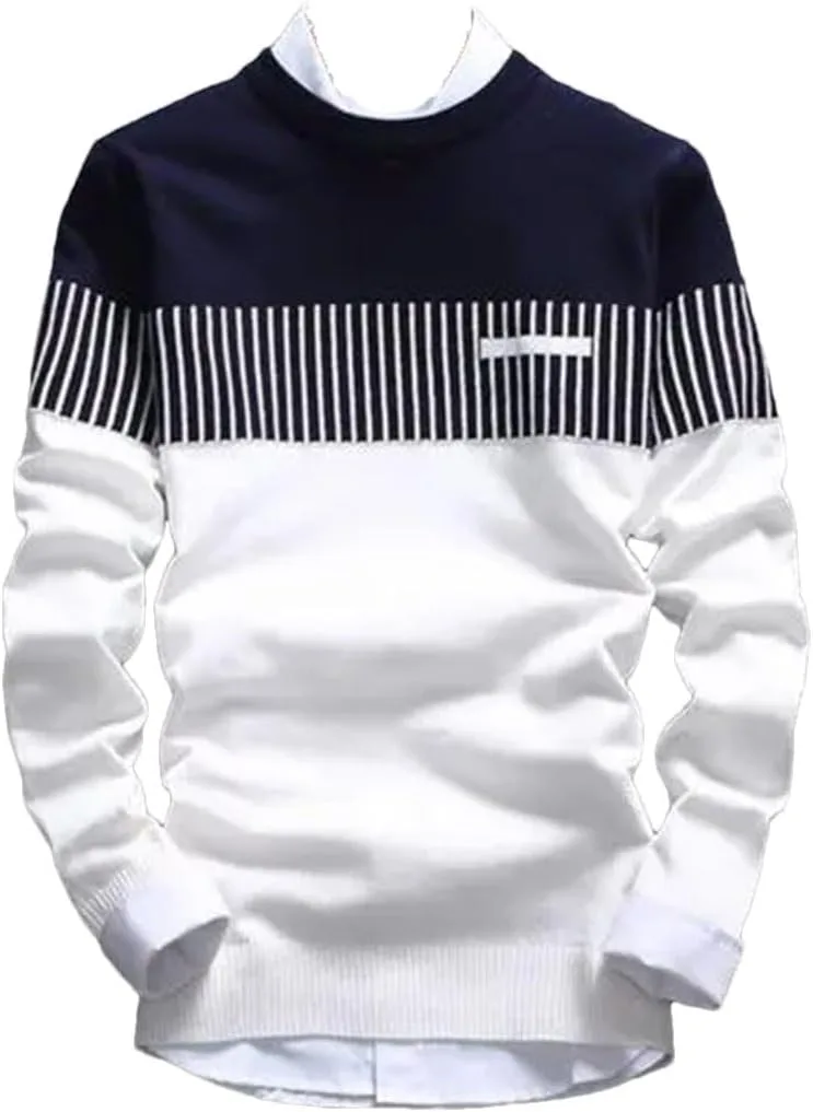 

Мужской свитер осень-зима с длинным рукавом, полосатый, slim fit