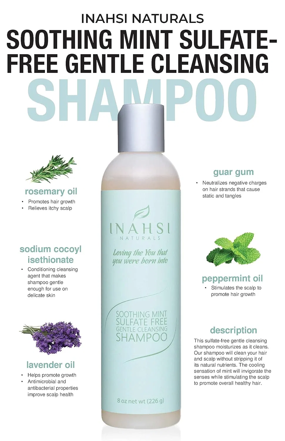 Мягкий очищающий шампунь Inahsi Naturals Soothing Mint Gentle Cleansing Shampoo Inahsi Naturals — фото 2