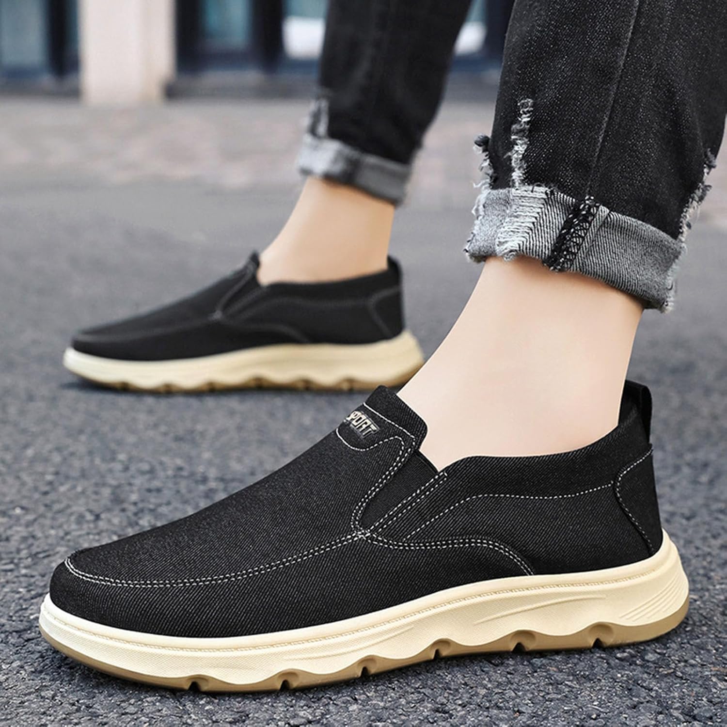 Мужская повседневная обувь Espadrilles Удобные легкие лоферы с плоской резиновой подошвой для прогулок по пляжу Generic, черный — фото 3