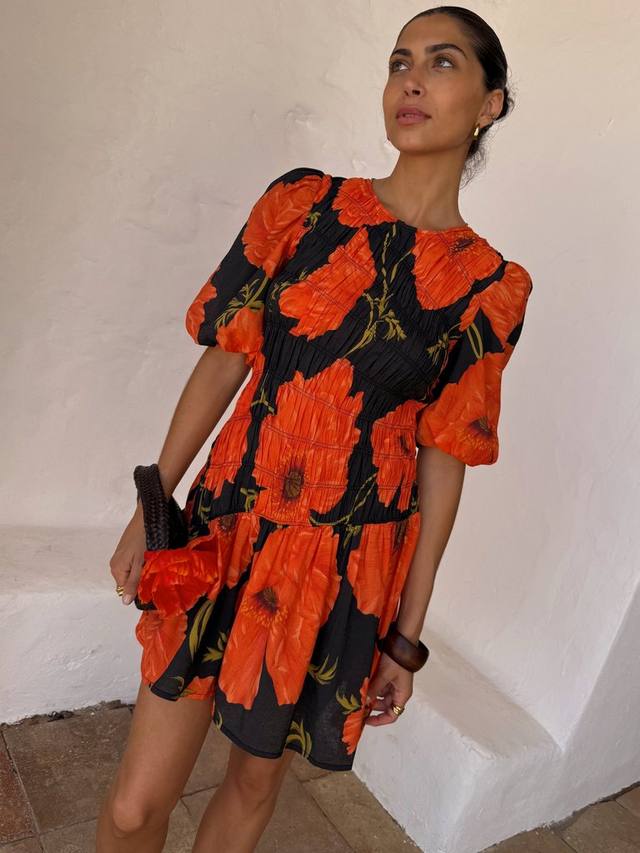 

Мини-платье Nara с принтом мака Never Fully Dressed, Black/Multi