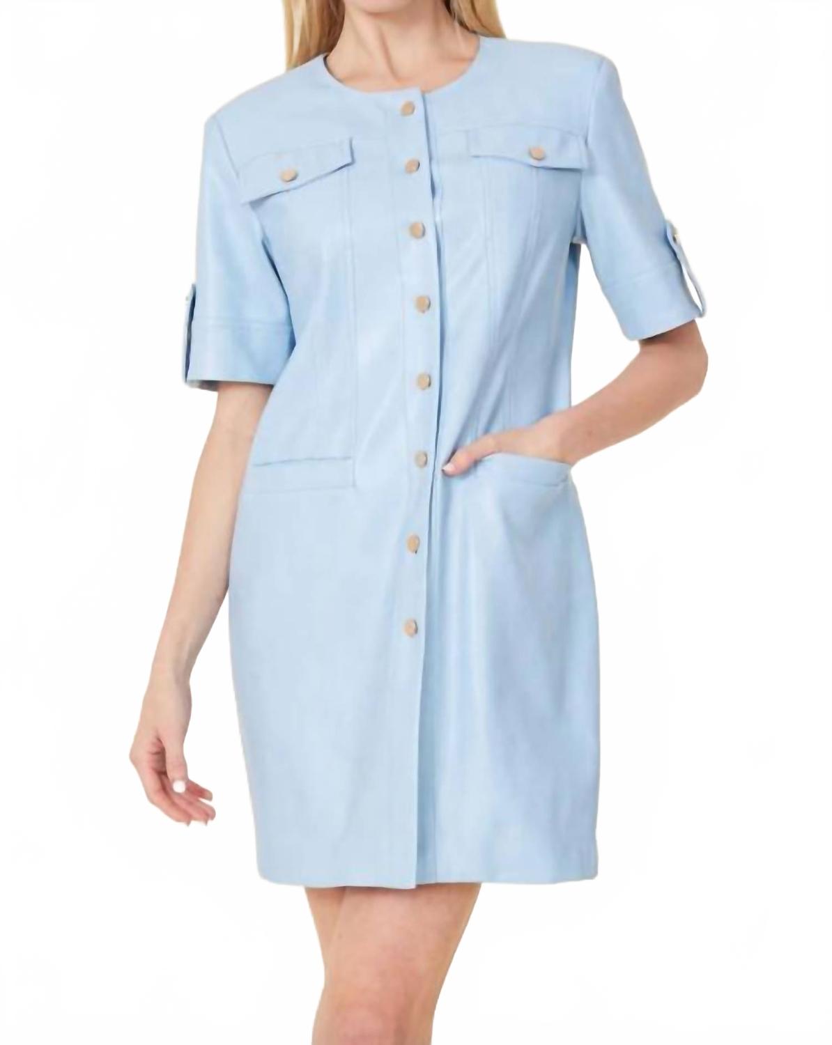 

Веганское кожаное платье с короткими рукавами в нежно-голубом цвете DOLCE CABO