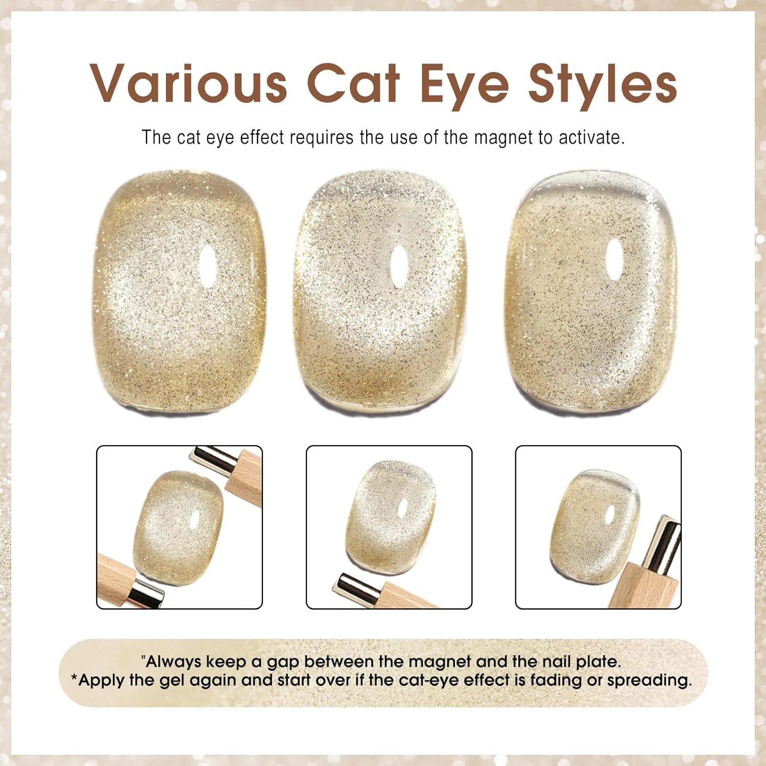 Набор UV-гель-лаков CANNI Cat Eyes Glitter, 8 цветов Canni, Silver, Pink, Gold, Red, Blue, Black — фото 4