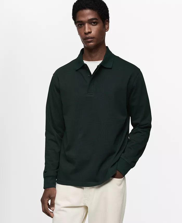 

Мужская хлопковая поло Slim-Fit MANGO, зеленый