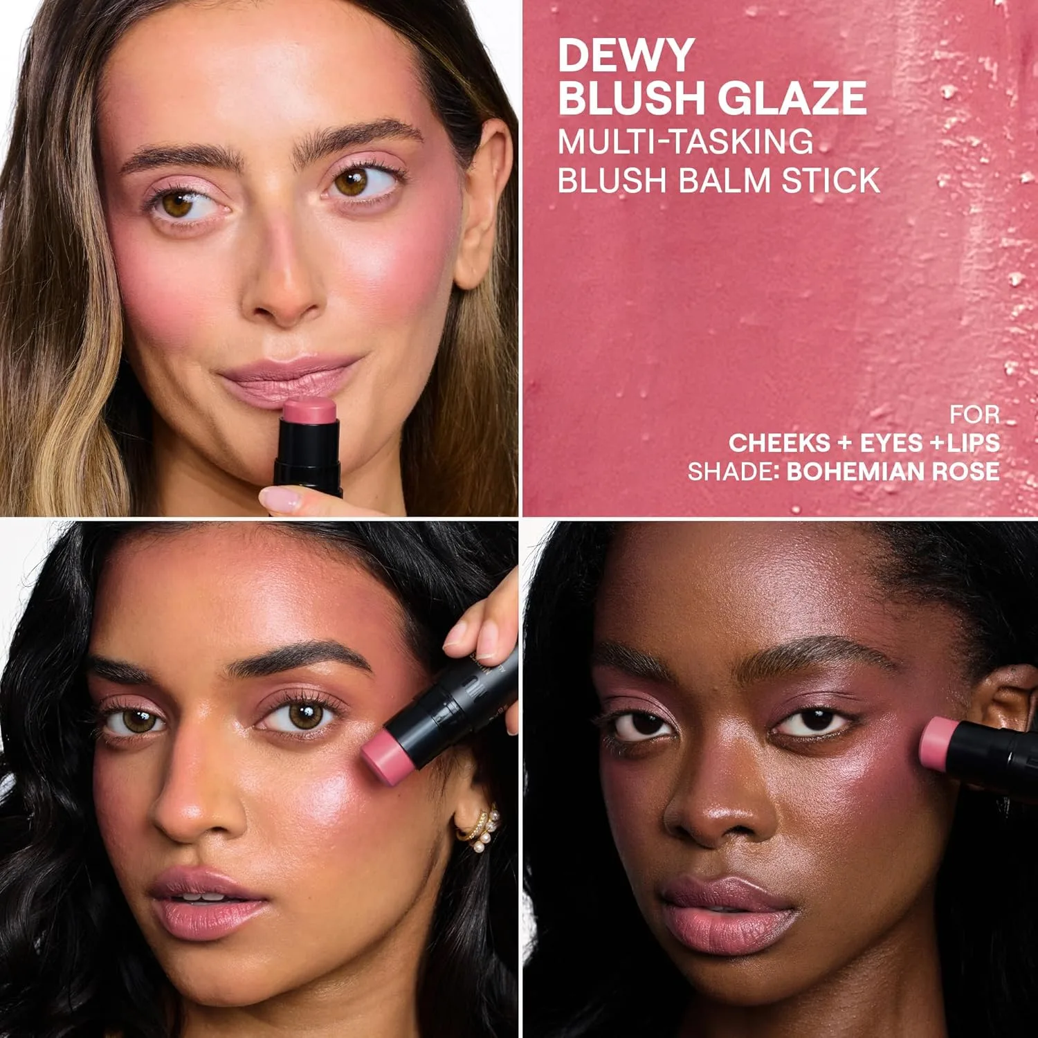 Nudestix Nudies Bloom All Over Dewy Color - 3-в-1 кремовая палочка для щек, глаз и губ со встроенной кистью, Bohemian Rose — фото 2