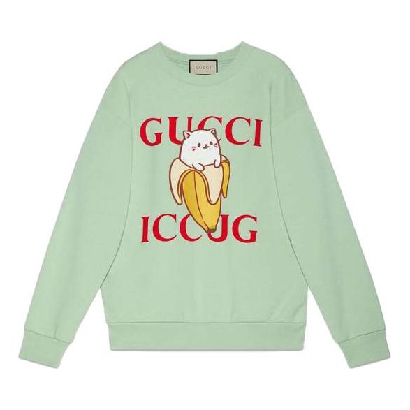 

Толстовка x bananya crossover ss21 kitten round neck cartoon long sleeves green Gucci, зеленый