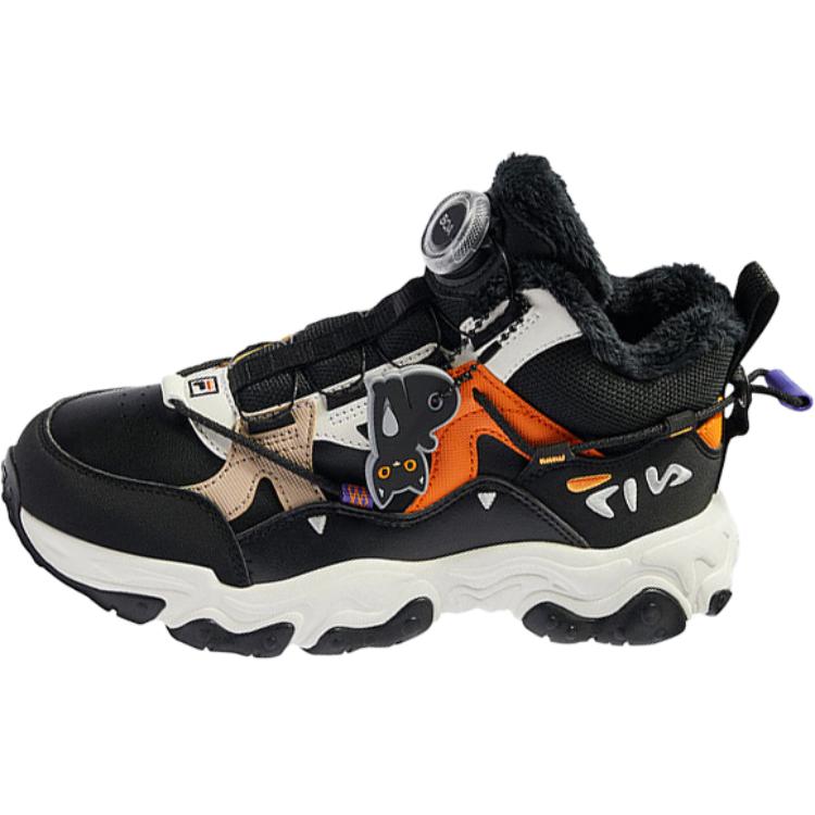 

FILA KIDS BOA Противоскользящие и износостойкие теплые детские кроссовки средней высоты, цвет черный, белый, для подростков