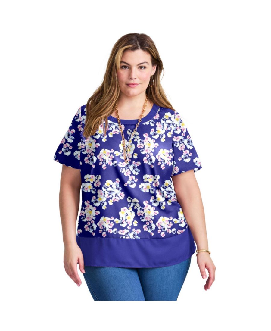 

Женская блузка с цветными блоками по низу AVENUE, Ultra blue pretty flower