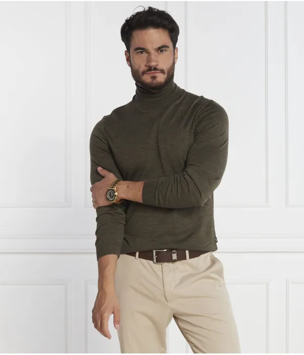 Шерстяная водолазка Musso-p Slim fit Boss, зеленый — фото 3