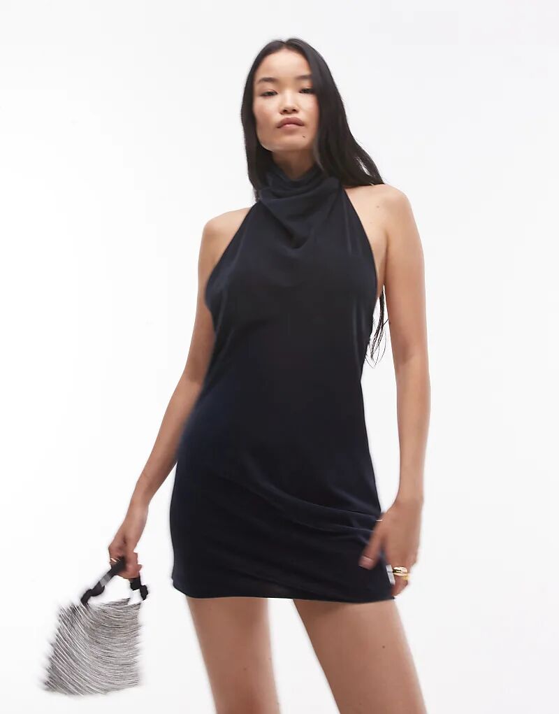 

Бархатное мини-платье-халтер в угольном цвете Topshop
