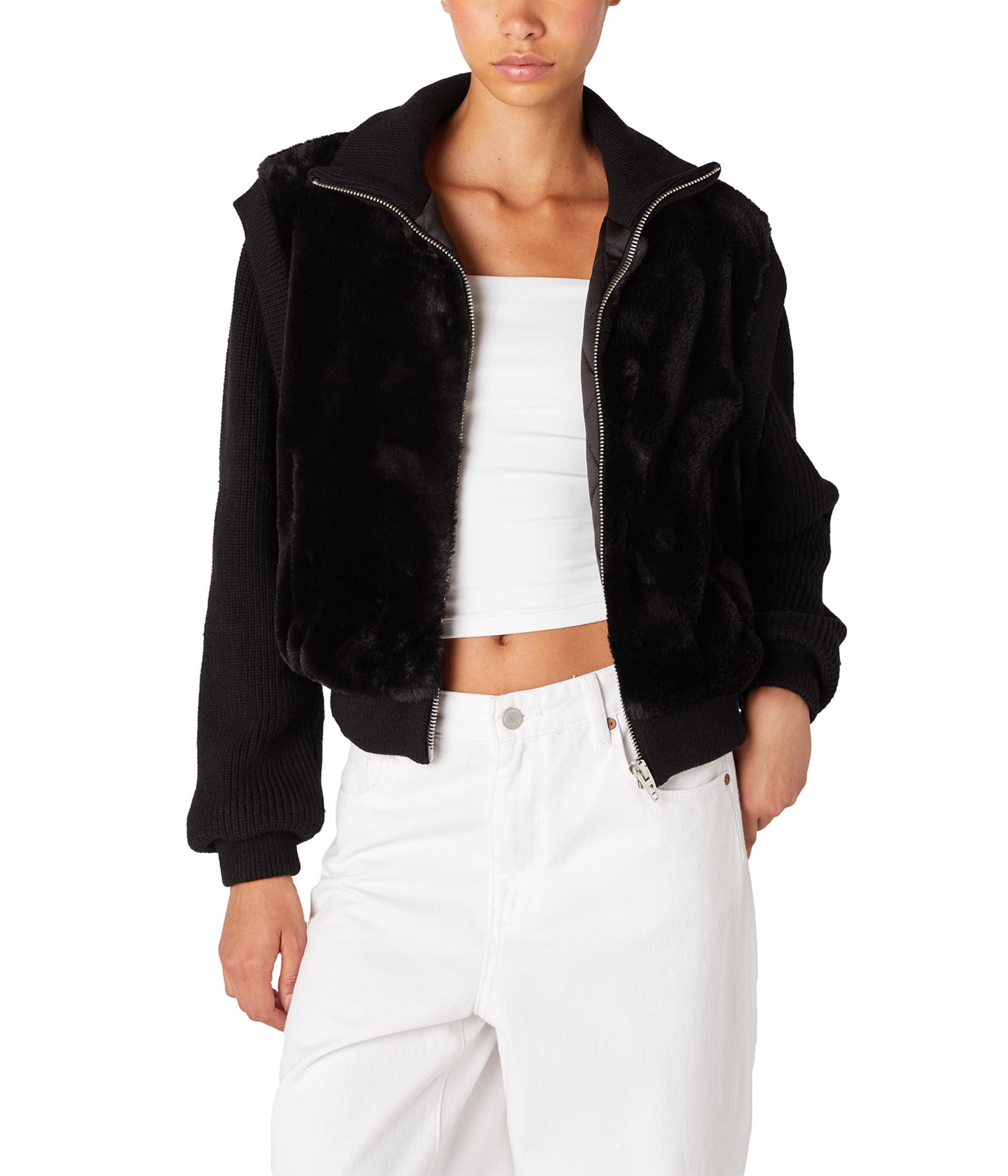

Куртка Blank NYC Faux Fur Sweater Detail Bomber Jacket, черный
