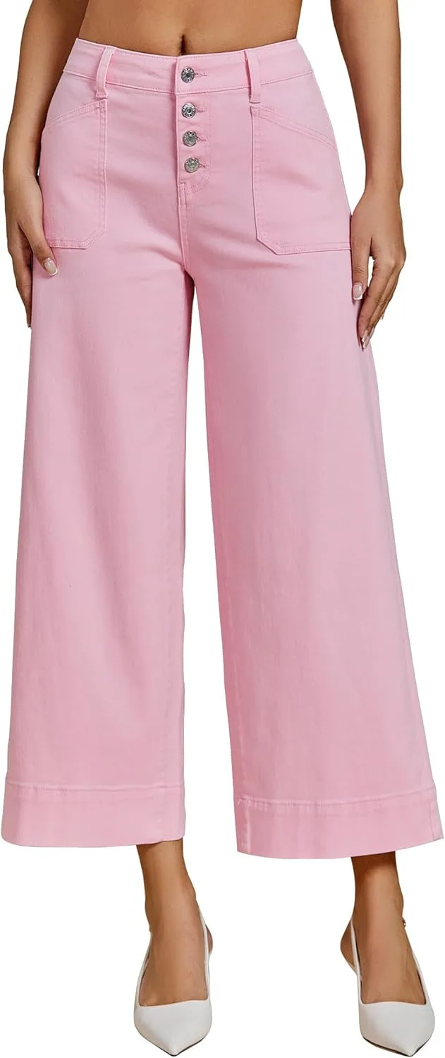 

Luvamia широкие укороченные джинсы для женщин с высокой посадкой и пуговицами