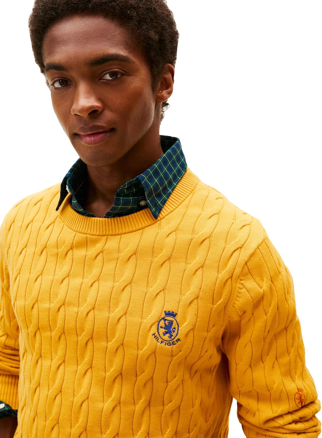 Мужской свитер Tommy Hilfiger Crest Cable Knit Crewneck, легкий пуловер, Countryside Yellow — фото 2