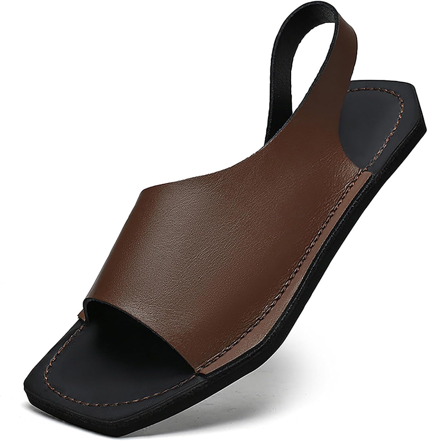 

Мужские сандалии QEOSNBX из натуральной кожи, классические с открытым круглым носком, на плоской подошве, без скольжения, для улицы, летние легкие пляжные шлепанцы, коричневый