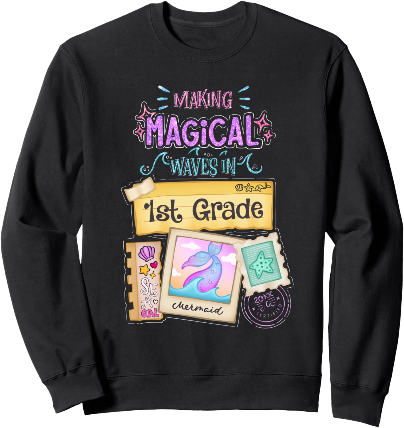 

Милая толстовка с изображением русалки «Making Magical Wave» для девочек 1-го класса начальной школы Mermaid Back To School Little Girls Gift Store, черный