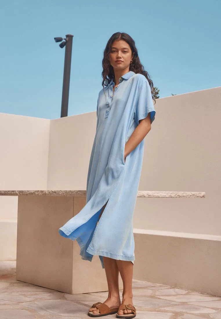 Платье макси из денима, TENCEL, легкое Next, синий