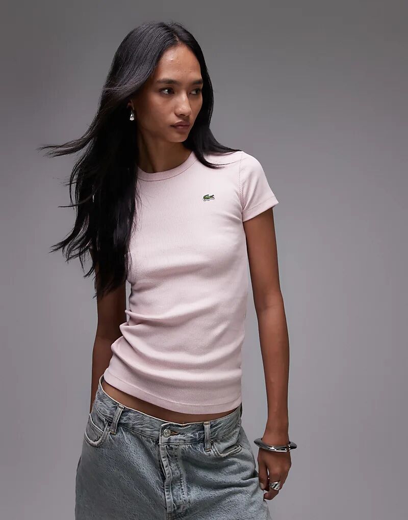 

Футболка Lacoste в рубчик розового цвета
