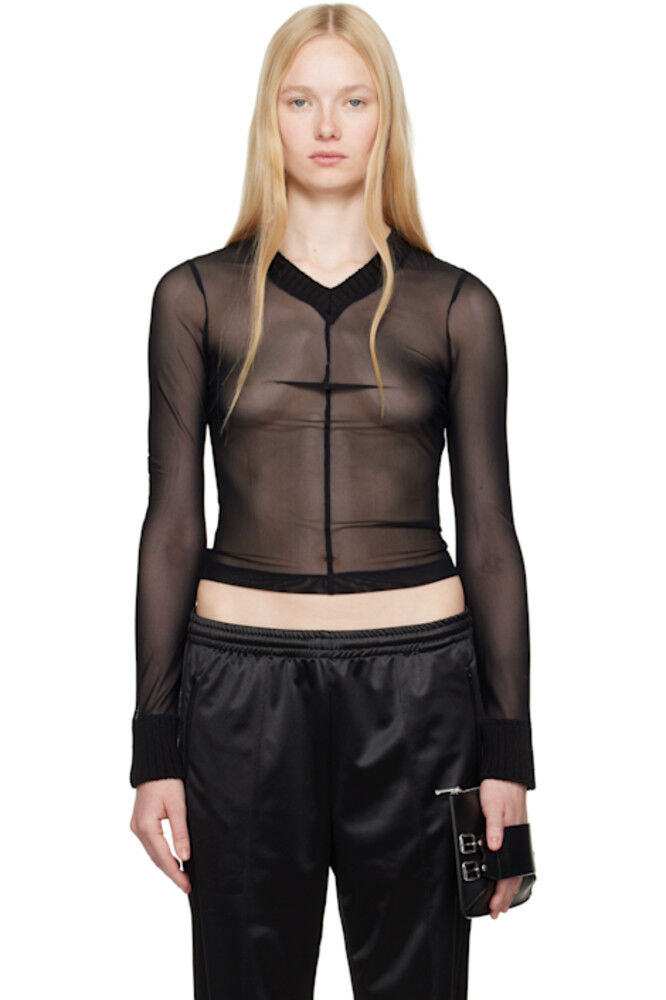 

Черный эластичный сетчатый свитер с длинными рукавами MM6 Maison Margiela