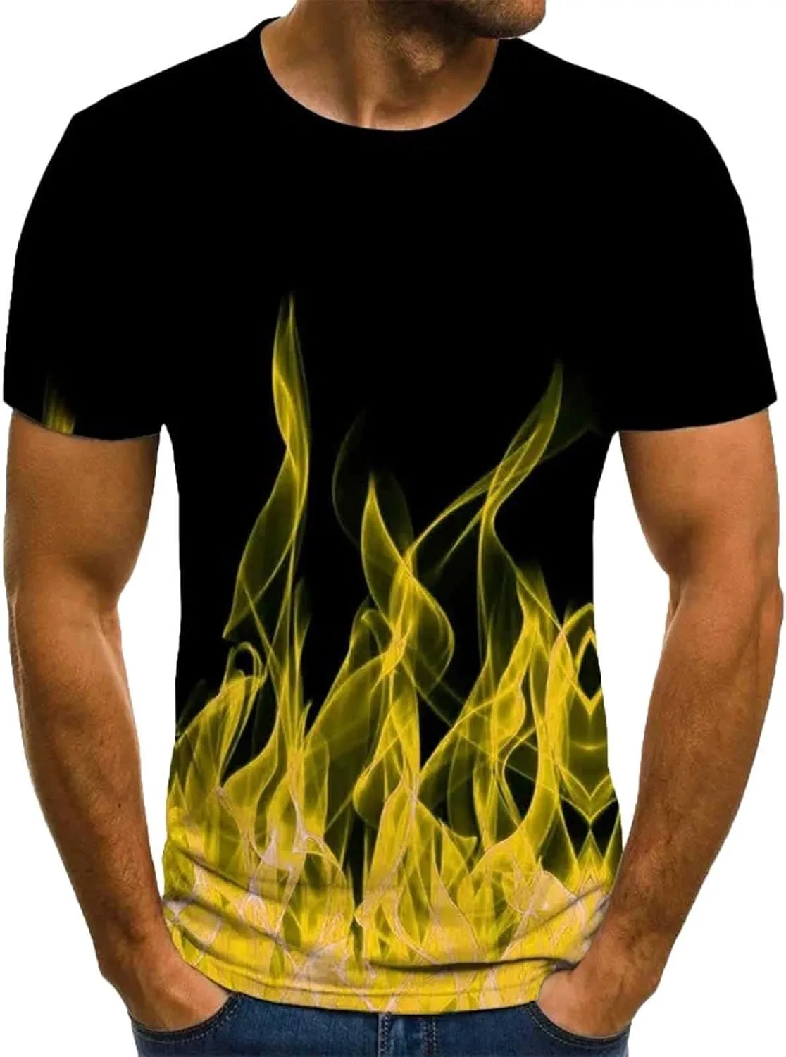 

Футболка с принтом Flame Print для мужчин, летняя, свободного кроя