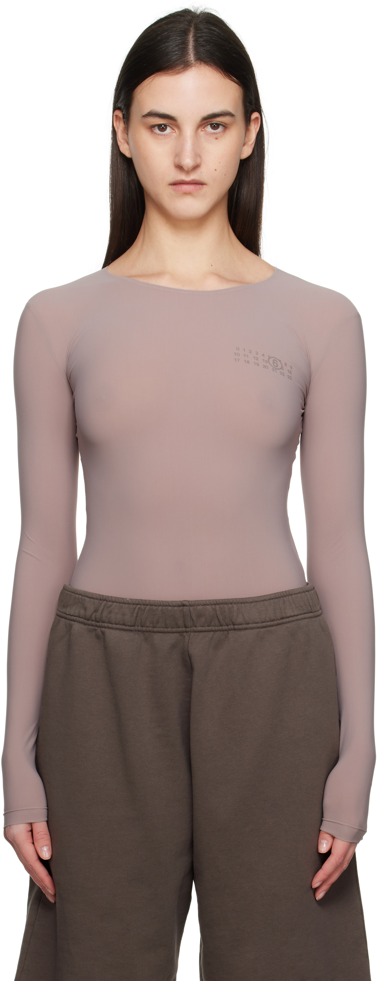 

Боди из бежевого лайкрового джерси MM6 Maison Margiela