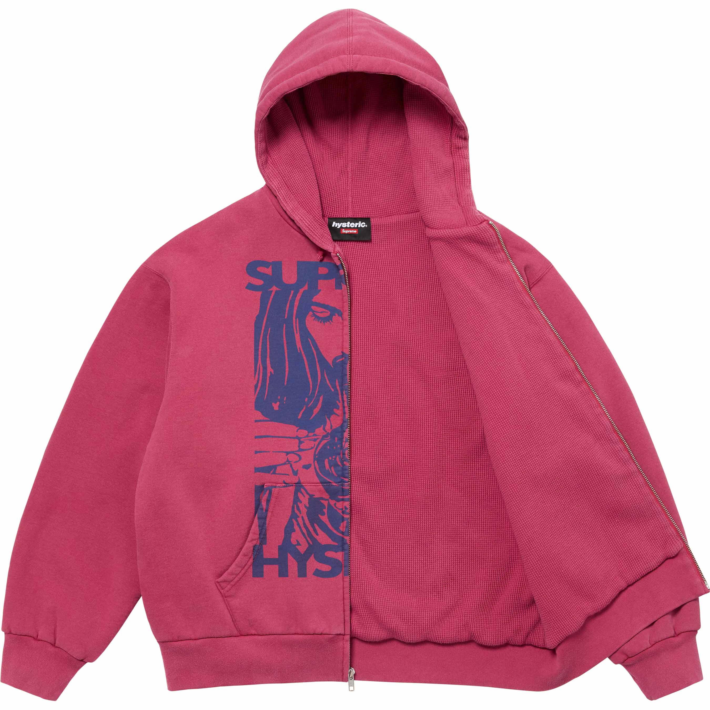 Термохуди Hysteric Glamour с молнией Supreme, розово-красный — фото 3