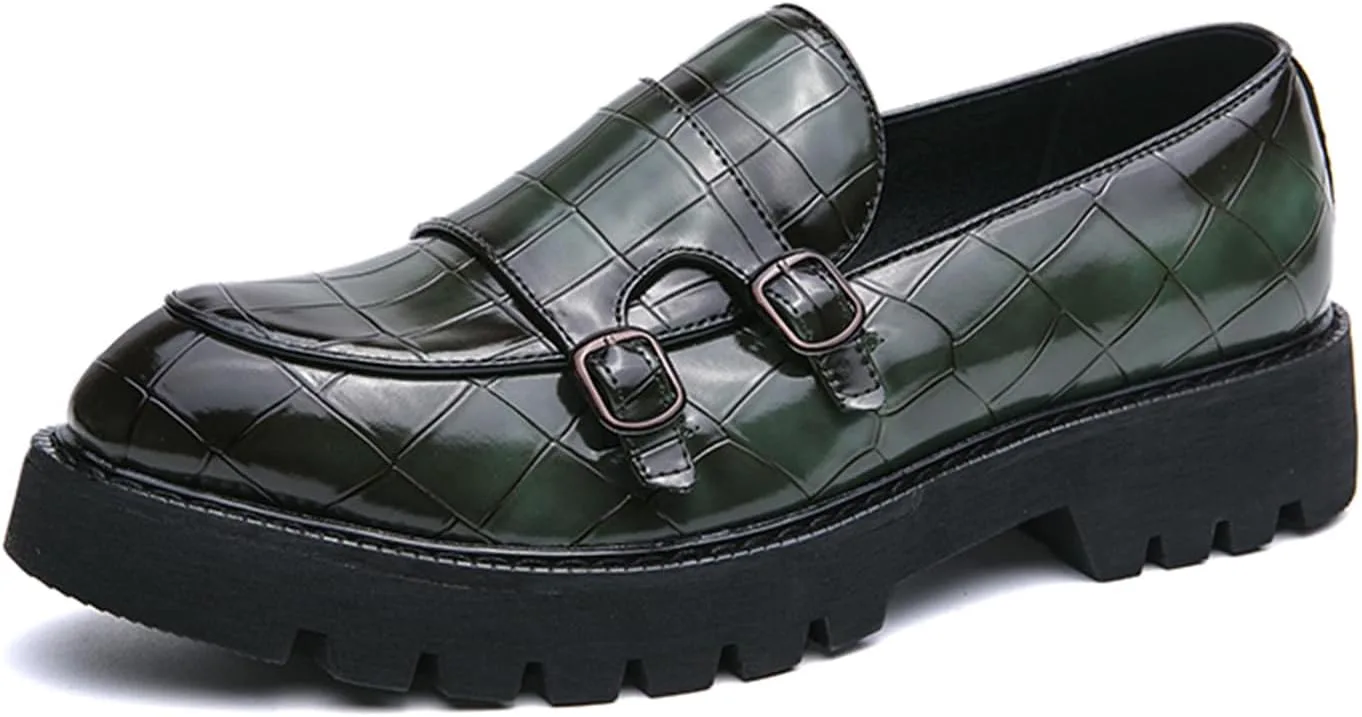 

Мужские лоферы на платформе из лакированной кожи без шнурков с двойной пряжкой, классические нескользящие пенни-лоферы, мокасины для вождения, повседневная модная обувь в стиле лодочек FAIRSOMA, зеленый