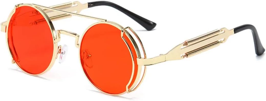 

Модные круглые солнцезащитные очки в стиле стимпанк для мужчин, ретро-очки с металлическими двойными пружинами, уникальные женские солнцезащитные очки с защитой от УФ-излучения UV400 UUPTTPL, Golden Red