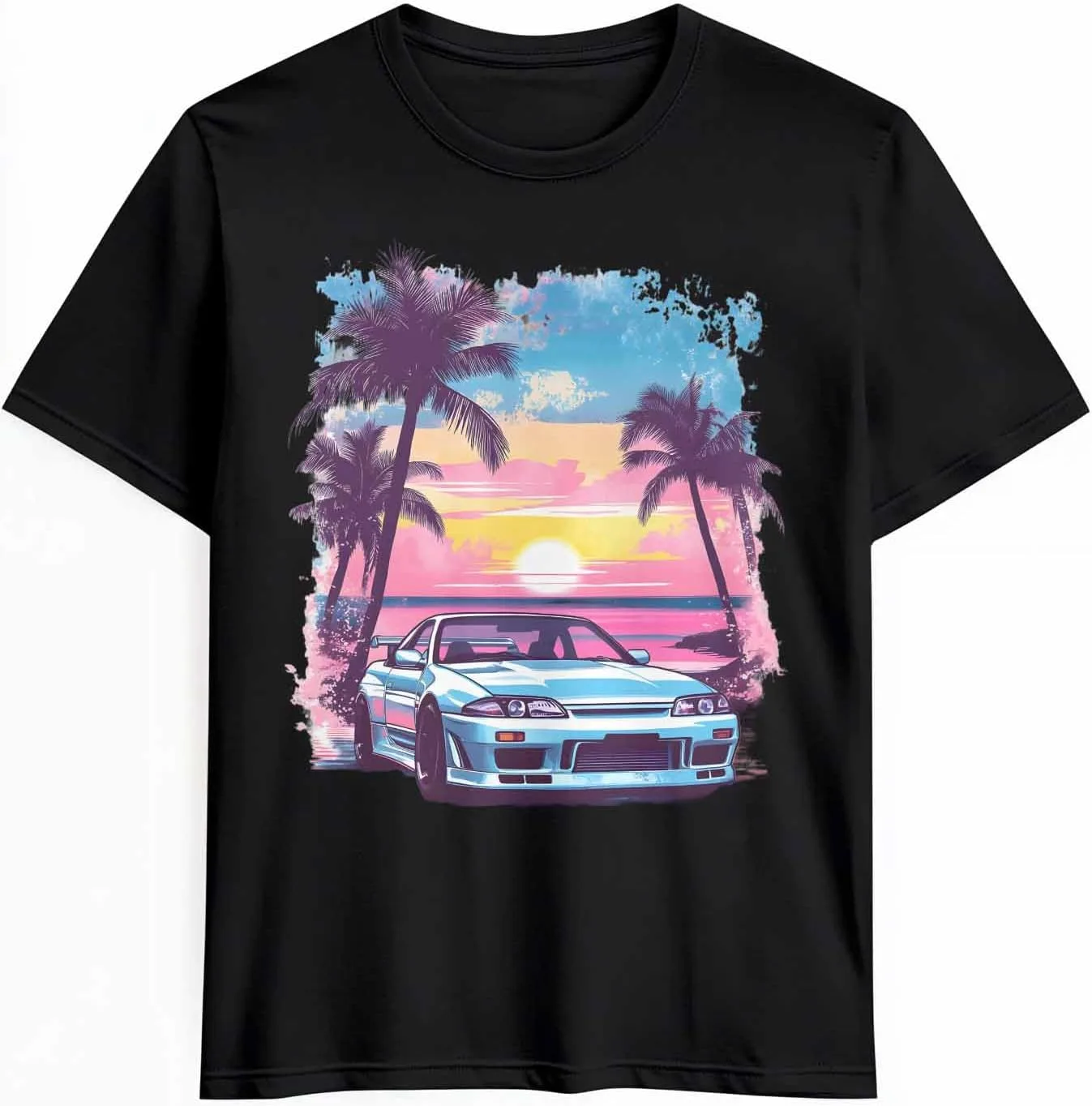 

Мужская футболка с принтом пальм и розового неба, синяя, летняя, хлопковая, с коротким рукавом CosyBright