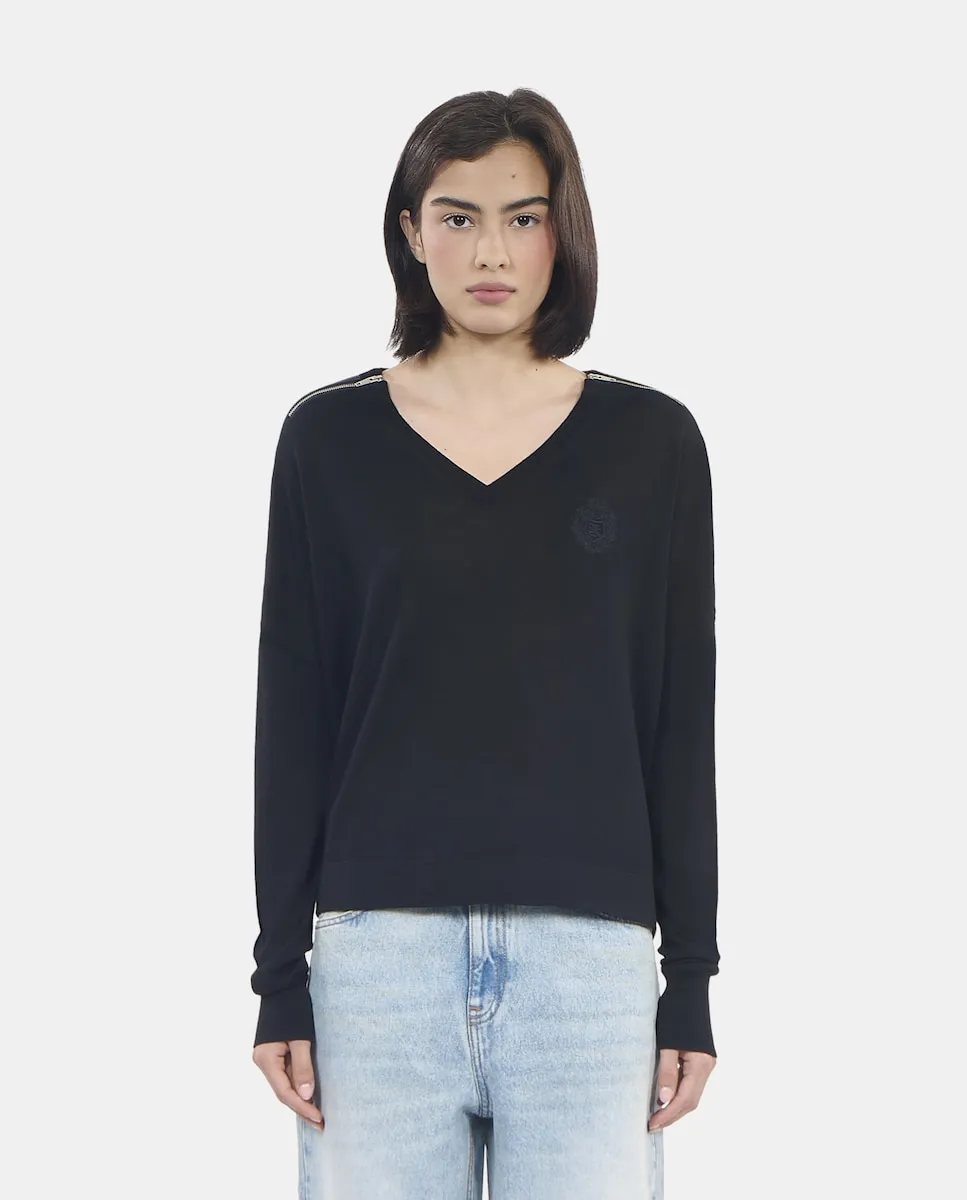 

Женский свитер из мериносовой шерсти с V-образным вырезом The Kooples, черный