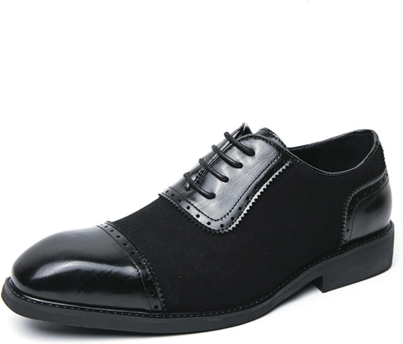 

Мужские туфли оксфорды на шнуровке из замши с двухцветной нашивкой, с заостренным носком, низким массивным каблуком, противоскользящие, повседневные, для официальных мероприятий и свадеб Qwuieoin, черный