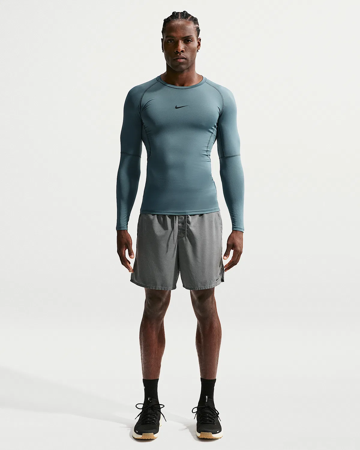 Мужская облегающая футболка с длинным рукавом Nike Pro Dri-FIT, Mineral Slate/Black — фото 4