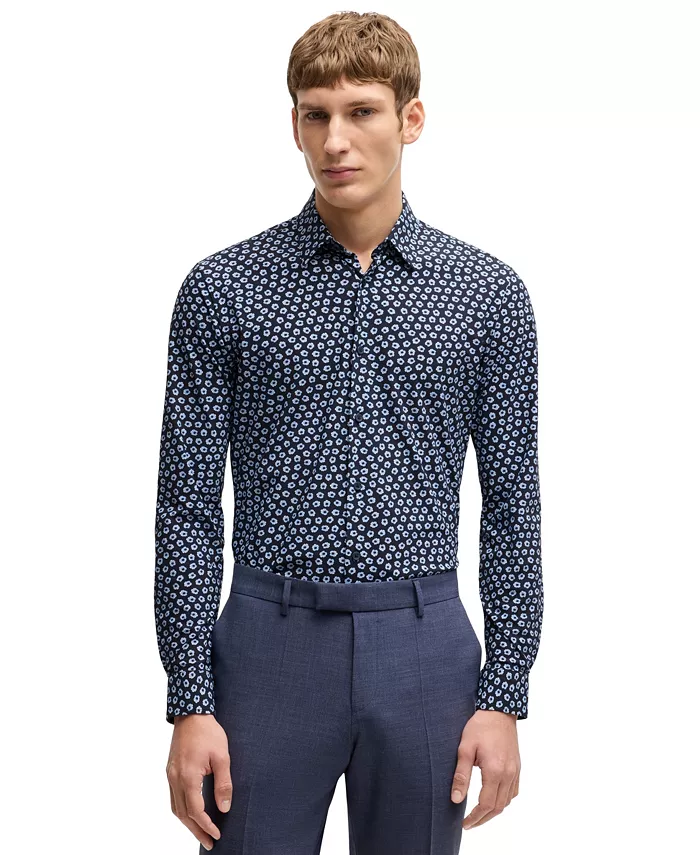 

Мужская рубашка с цветочным принтом Slim Fit Hugo Boss, синий