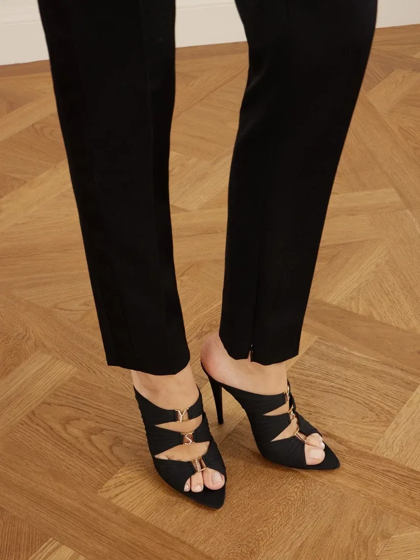 Мюли Emilie с кристаллами из сатинового крепа SAINT LAURENT, черный — фото 2