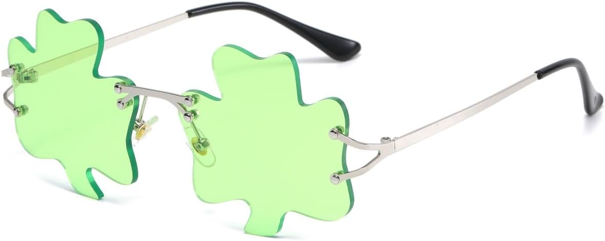 

Зеленые солнцезащитные очки ко Дню Святого Патрика с ирландским клевером и четырехлистным клевером, зеленые линзы, очки для вечеринки, рейва, костюма BAWUYI, Shamrock Light Green
